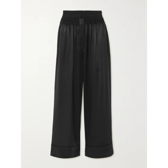 Alexander Wang Black Silk Mesh-Paneled Charmeuse Wide-Leg Pants Size M - NWT - Picture 1 of 5
